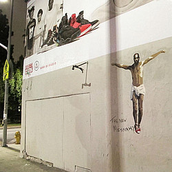Street art showing a crucified Kanye West appears in LA