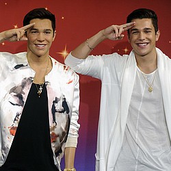 Austin Mahone freaks out over twin wax figure